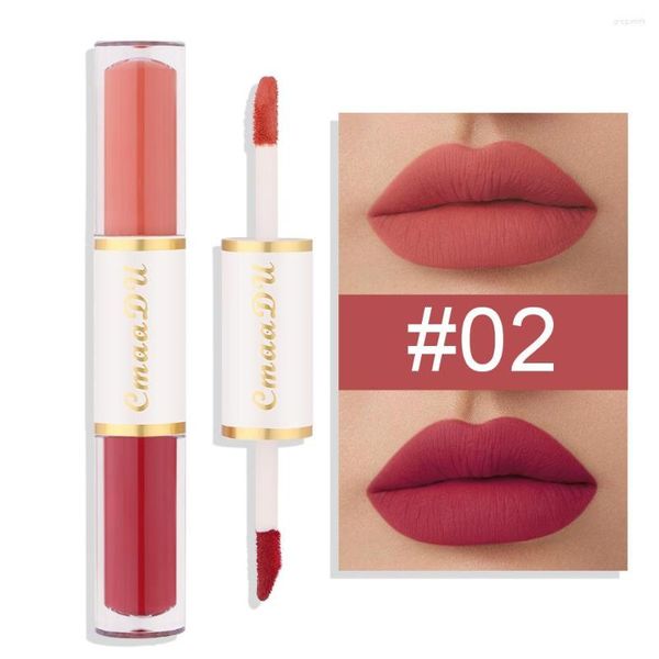 Lip Gloss 2 Cores de cabeça dupla impermeabilizada fosca de veludo fosco Long Last Glaze Sexy Torno vermelho Lipstick líquido Maquiagem coreana