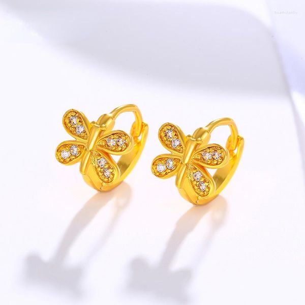 Band-Ohrringe 24K Gold überzogener süßer Schmetterling für Frauen-nette Dame-koreanische Artrhinestone-C-Form-Geschenke Großhandel