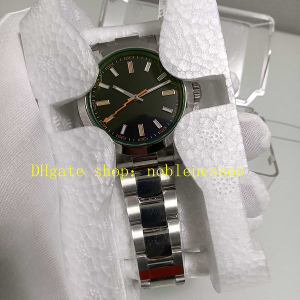 2 Цвет 40 мм автоматические часы настоящие картинки мужские мужчина 116400 черный зеленый циферблат оранжевая рука гладкая панель 904L Стальной браслет GMF Cal.3131 Движение GM Mechanical Watch