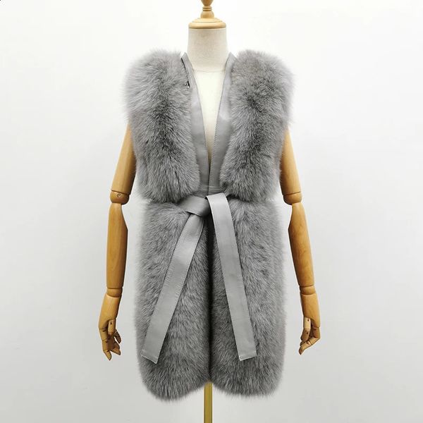 Pele feminina falso elegante cinto design feminino inverno colete real com couro genuíno 231118