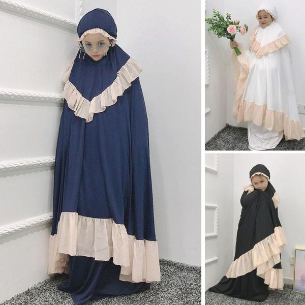 Roupas étnicas Ramadã Khimar abaya garotas muçulmanas meninas no alto hijab maxi vestido de 2 peças conjunto de peças de petrola Burqa Islã Turquia