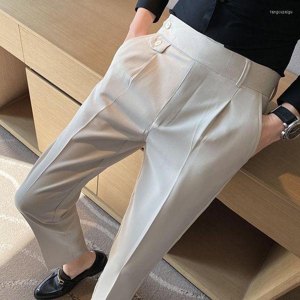 Abiti da uomo stile britannico solido vita alta pantaloni da uomo pantaloni da lavoro formale usura 2023 qualità sottile casual ufficio pantaloni H126