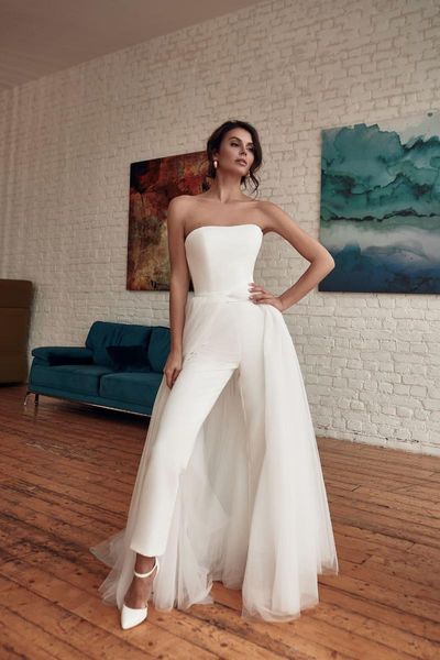 Abito da sposa Altri abiti Tuta bohémien con strascico staccabile Abito da sposa senza spalline Boho Custom Made Abito da sposaAltro