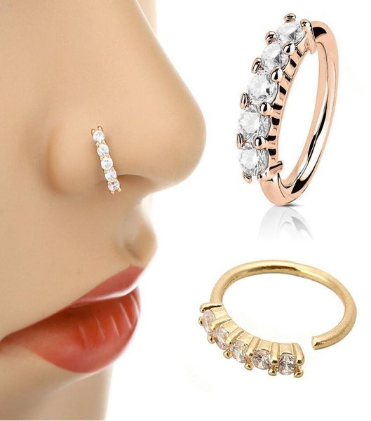 Anel de nariz piercing jóias artes corporais falso septo anéis nosecuffs expansor segmento sem emenda brincos aros pino cor ouro cz t2630101