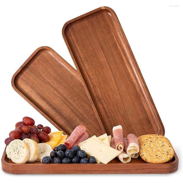 Piatti 30x13cm Vassoi da portata in legno massello di acacia Piatti rettangolari in legno con bordo rialzato per antipasti di salumi Tagliere per formaggi