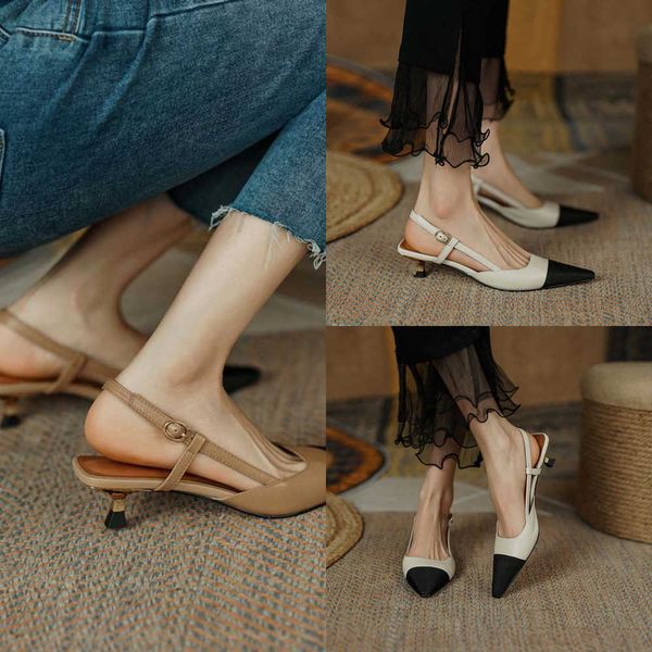 Sandalen Neue Sommer Frauen Slingback Sandalen Spitzschuh Mittlere Ferse Frauen Hausschuhe Elegant Gemütlich Vintage Mädchen Büro Bankett Schuhe 230322