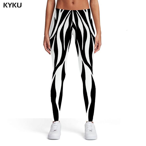 Leggings femininas kyku preto e branco leggings mulheres leopard calças estampadas zebra arte de pernela leggins feminino calça calças fitness bodybuilding 230418