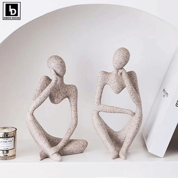 Dekorative Objekte Sandfarbe Der Denker Abstrakte Statuen Skulpturen Yoga Figur Nordische Wohnzimmer Wohnkultur Dekoration Maison Schreibtisch Ornamente 230418