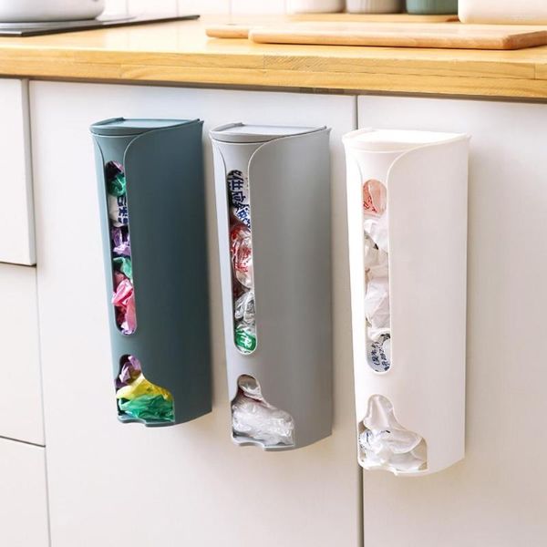 Garrafas de armazenamento dispensador de banheiro sacos de lixo caixa organizadora caixa de saco de plástico parede pendurada lixo