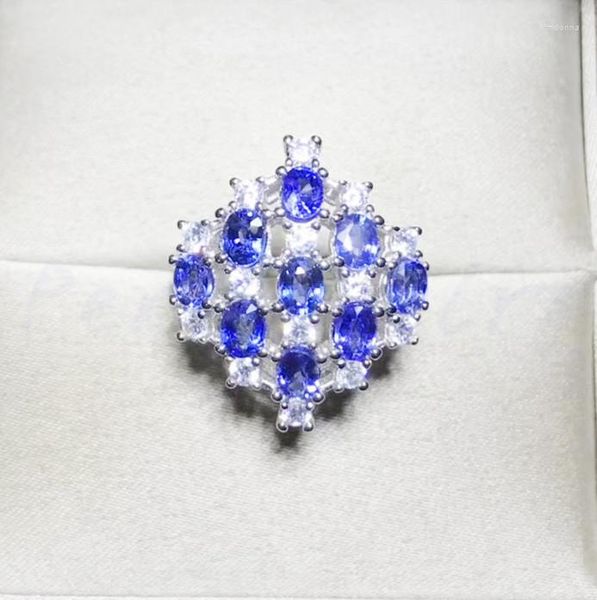 Cluster Rings Natural Real Tanzanite Luxury Ring 925 Sterling Silver 0.2ct 9pcs Gemstone Fine Women Jewelry X8071401