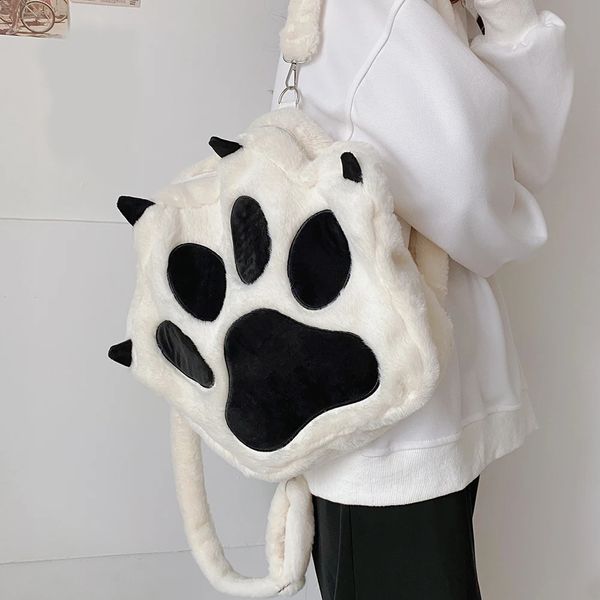 Borsa da scuola in peluche a tracolla Kawaii Fluffy Borse per studenti Casual Zampa di gatto Zaini per cartoni animati Zaini morbidi di grande capacità Regalo 231118