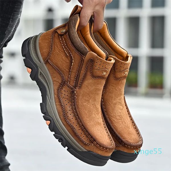 Sapatos de segurança Sapatos de couro masculino Botas de tornozelo outono e inverno Sapatos masculinos Moda grandes botas casuais boot de bota masculina de couro masculino