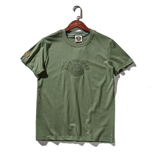 Tshirts masculina Verão Americano Retro Tiger Cabeça 3D Impresso de manga curta Moda Moda de algodão puro Tops casuais respiráveis ​​e respiráveis ​​230419