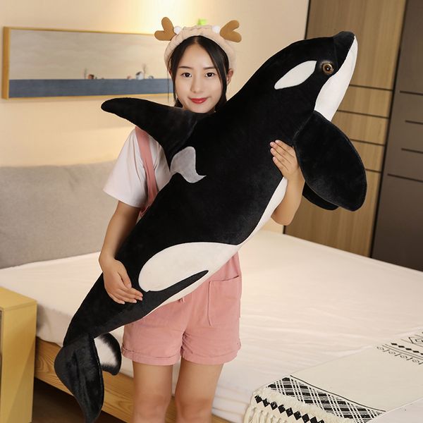 Dolls de pelúcia 50 75 cm de simulação killer brinquedos de baleia orcinus orca orca boneca de tubarão cartoon macio travesseiro de sono crianças garotas meninas presentes de bebê 230418