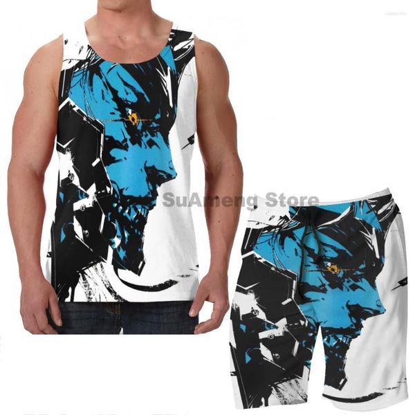 Herren Trainingsanzüge Sommer Lustiger Druck Männer Tanktops Frauen Metal Gear Rising Revengeance Artbook Raiden Beach Shorts Sets Fitness Weste