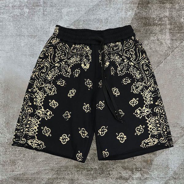 Shorts masculinos pretos vintage Paisley Print confortável Roupfits de clube de moletom de moletom estampado de respiração 230419