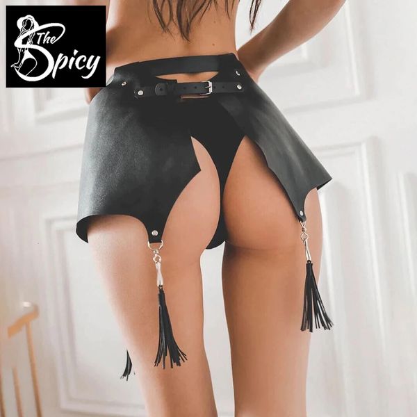 Sexy Set Spicy Girl's Gothic Kunstleder Korsettrock Taillengürtel verstellbar 230419