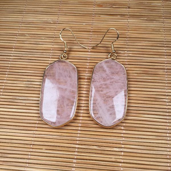 Brincos dangados Brincho de ágata de RHombus Picture natural Pedra Rosa Damação de quartzo Jasper Branco Turquesa Gold Bated for Women Jewelry