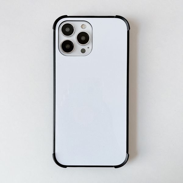 Caixa de telefone de borracha macia em branco da sublimação com almofadas de ar para iPhone 14 13 11 Pro Max SE 12 x xr xs 6 7 8 com inserção de alumínio