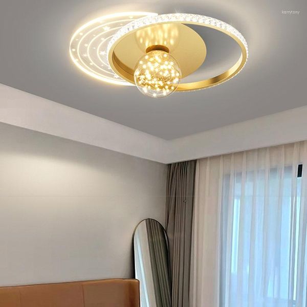 Lampadari Lampade a LED moderne per camera da letto Studio Camera dei bambini Telecomando Plafoniere rotonde dorate Illuminazione per interni della scuola materna