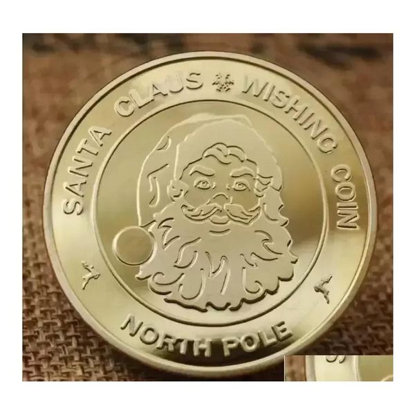 Artes e ofícios Papai Noel desejando moeda colecionável lembrança banhada a ouro coleção Pólo Norte presente feliz Natal entrega direta H Dhs3X