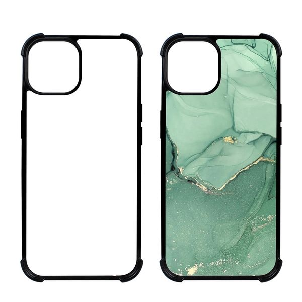 Sublimation Blanks Phone Case 2 in 1 2D Soft Rubber bedruckbare Hülle mit Aluminiumeinsatz für iPhone 14 Pro max 12 13 X XR 8 7 6S Plus