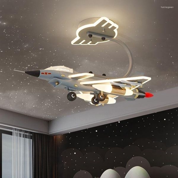 Luzes de teto, quarto infantil Light J-10 Aircraft Boy Bedroom Fight Creative Simple Intelligent Eye Protection Lamps LED