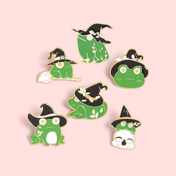 Broschen Pins süße Halloween Hexe Frosch Brosche lustige Zauberer Hut Anime Emaille Pin Schmuck Geschenke für Kinder FriendsPins