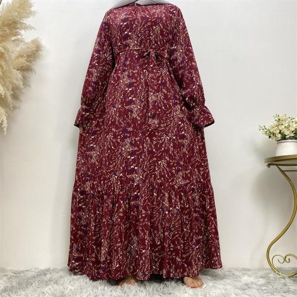 Abbigliamento etnico Donna Abaya musulmano stampato maniche svasate Abito in chiffon moda Elegante Dubai Turchia Arabo islamico saudita