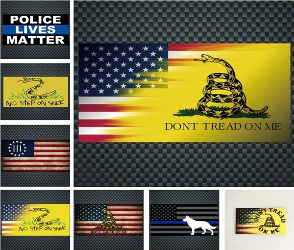 Dekorative Aufkleber „DONT TREAD ON ME“-Aufkleber, amerikanischer gelber Schlangen-Autoaufkleber, blau gestreifter Polizeihund-Autoaufkleber, Fensteraufkleber, 8316068