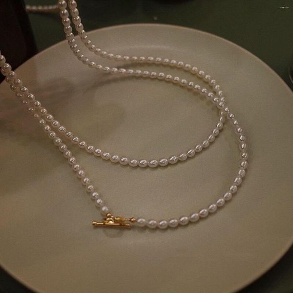 Ketten 14 Karat Gold gefüllt OT Kette Echte Perlenkette Designer T Show Kleid selten INS Japan Korean Boho Top