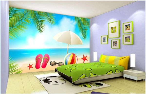 Papéis de parede papel de parede 3d Cenário à beira da margem da praia Sun Slippers Selppers Sunglasses Sunfish Home Decor Po na sala de estar