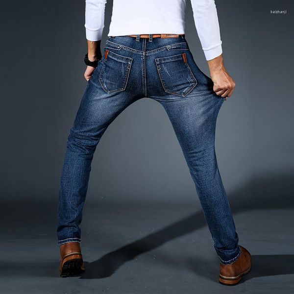 Jeans da uomo dritti da uomo slim fit business elasticizzati per uomo tasche solide pantaloni casual streetwear pantaloni cargo larghi in denim