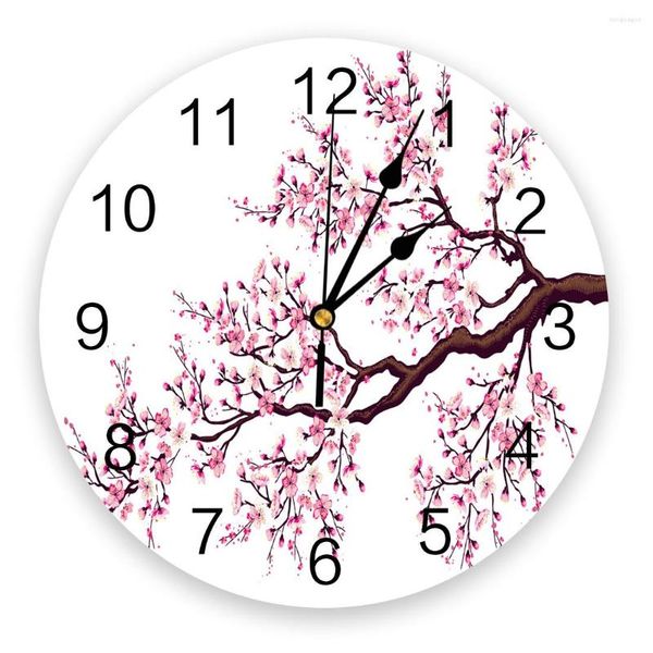 Orologi da parete Plum Blossom Cherry Pink Camera da letto Orologio grande cucina moderna Sala da pranzo Orologi rotondi Soggiorno Orologio Home Decor