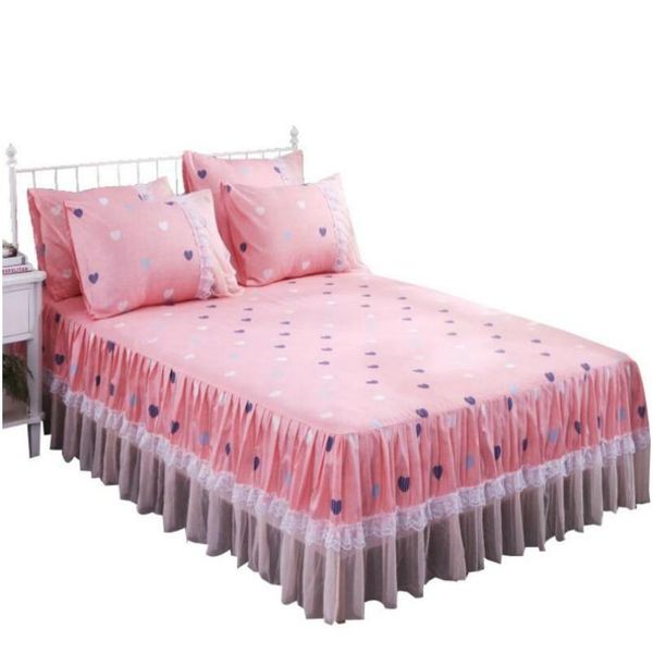 Set di biancheria da letto Set di biancheria da letto stampato Federa Forniture per la casa Lenzuolo elastico con volant in pizzo Coppia Queen King Twin Size Copriletto Drop Delive Dhu7Y