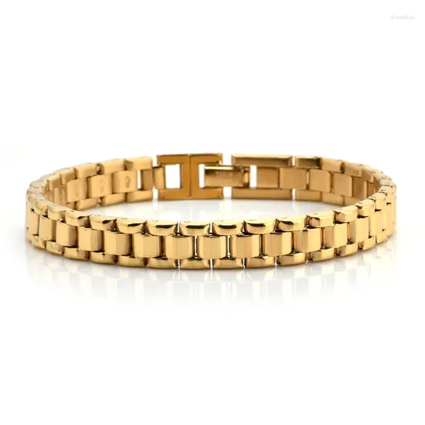 Link pulseiras hip hop cor de ouro titânio aço relógio banda corrente pulseira para homens rock jóias gota