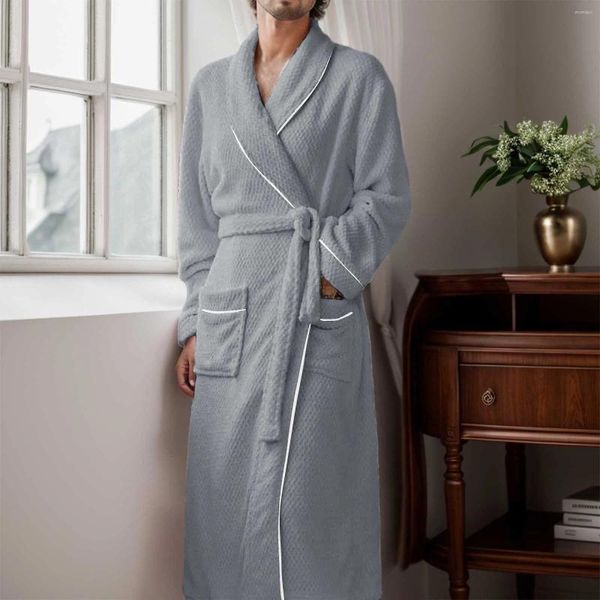 Homens sleepwear homens engrossado roupão outono e inverno pelúcia manga comprida camisola lapela jacquard veludo quente casa desgaste nightwear