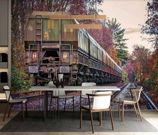 Sfondi Carta da parati personalizzata 3d Wilderness Train Railway Landscape Bar Ktv Tv Sfondo Pittura murale
