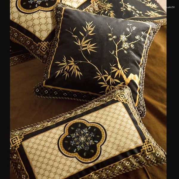 Travesseiro retro chinês travesseiros preto caso de veludo quadrado capa decorativa para sofá arte de luxo sala de estar decoração de casa