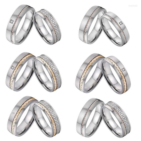 Rings de cluster Rings Luxury Men's Ring Alliance Casal Wedding Conjunto para homens e mulheres Titanium 14K Rose Gold Gold Feminino Real Diamond