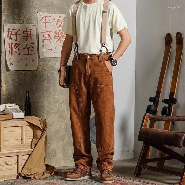 Herren-Jeans, American Vintage Woodcutter, britische Arbeitskleidung, Cargo-Hose, Overalls, verdickte Denim-Trägerhose