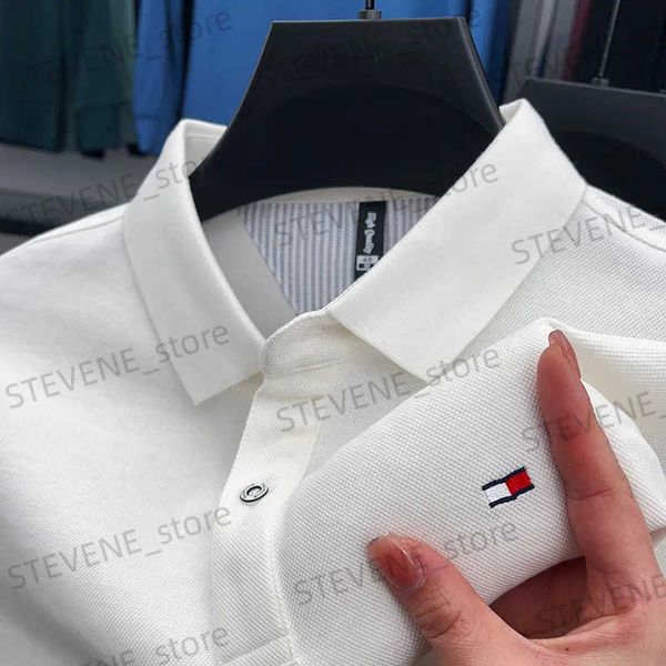 Polos masculinos 100% algodão qualidade luxo camisa polo masculina outono nova lapela bordado manga longa tendência coreana moda anti pilling menswear t231120