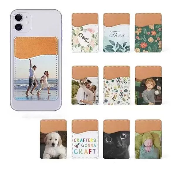 Titular de cartão de sublimação couro PU celular etiqueta traseira com adesivo branco em branco bolso para dinheiro capas para cartões de crédito presentes de Natal FY5494 G0420