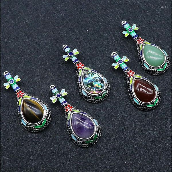 Colares pendentes Vintage Classic Musical Pipa colar de alaúde AGATES AGATES AMETHISTOS OPAL CRISTURO CRISTAL REIKI Cura