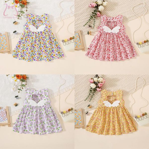 Mädchenkleider Cooles Atmungsaktives Baby Rückenfreies Kleid Ärmellose Flügel Blumen Kinderkleidung Sommer Süßes Kleinkindkostüm 0 bis 3 Jahre alt