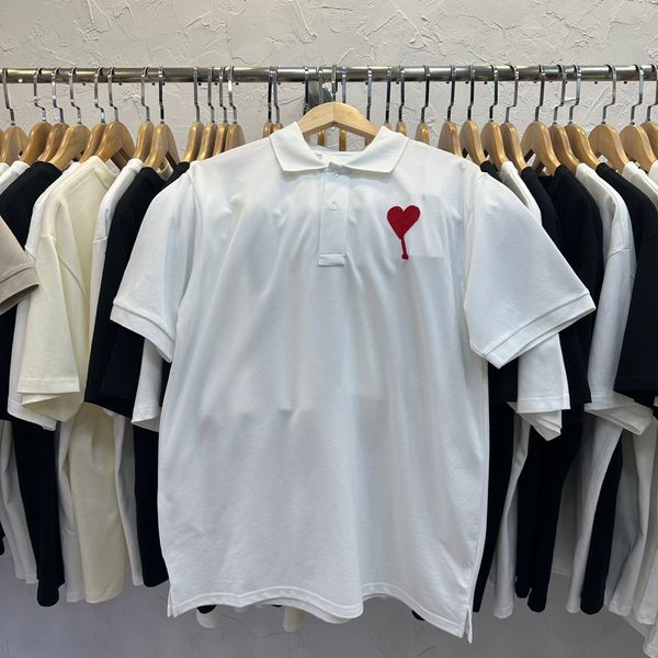 Maglietta da uomo in polo in cotone a maniche corte ricamata di fascia alta T-shirt coreana per abbigliamento estivo di lusso con motivo Love