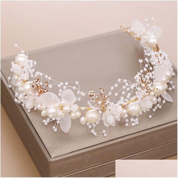 Fermagli per capelli Barrettes Perla Fiore Fascia per capelli Copricapo da sposa Corona nuziale Moda La ghirlanda Bracciale Fascia Diademi Cristallo Dhgarden Otapj