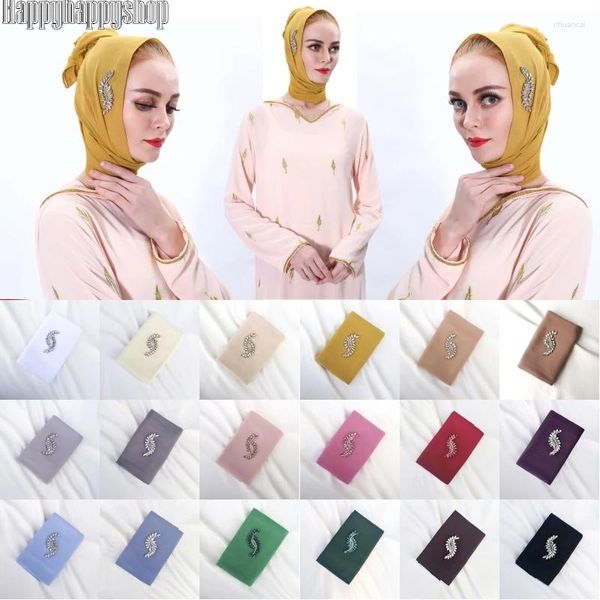 Lenços elegantes strass flor chiffon cachecol verão mulheres grandes envoltórios praia xales islâmico muçulmano hijab turbante longo bandana árabe desgaste