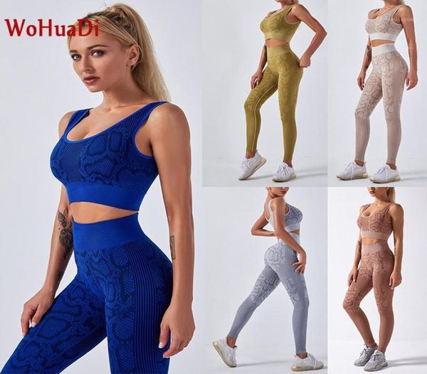 Aktive Sets WOHUADI 2020 Neue Schlange Druck Frauen Yoga Sets Gym Fitness Set Nahtlose Sport-Bh Hohe Taille Leggings Workout sets Sportswear14319612