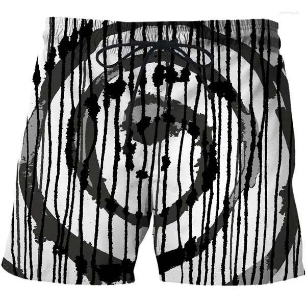 Herren-Shorts, Badehose, schwarze und weiße Streifen, bedrucktes Strandbrett mit Taschen, cooles Netzfutter, abstrakte Musterhose